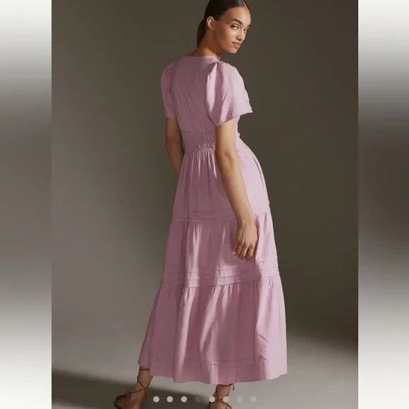 Anthropologie Somerset Pink Linen Blend Smocked Maxi Dress Womens Size XS - Picture 2 of 15